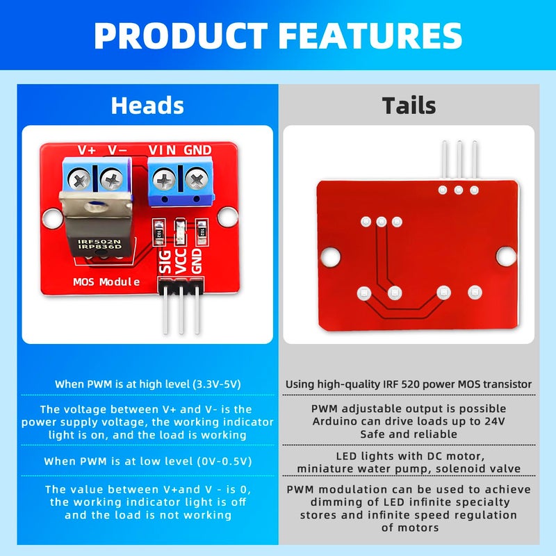DaFuRui Store IRF520 Driver Module，20pcs IRF520 MOSFET Driver Module Button Drive - Image 3